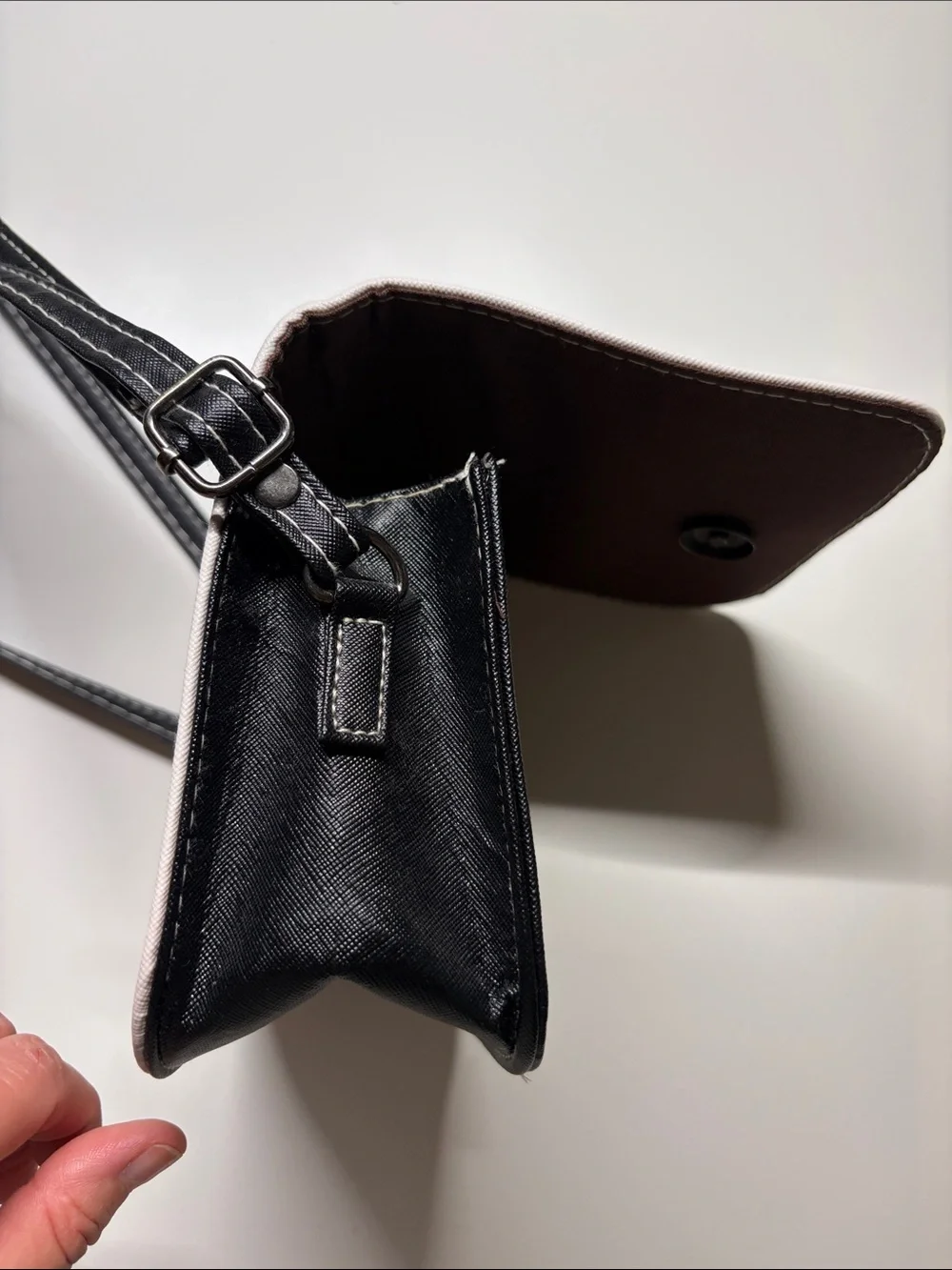Cat Print Crossbody Bag in White with Black Strap